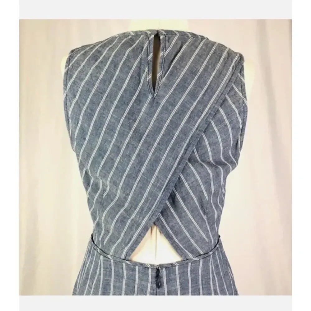 J.CREW J Crew ~ Size 4 CHAMBRAY STRIPE Sleeveless CROSS BACK Dress